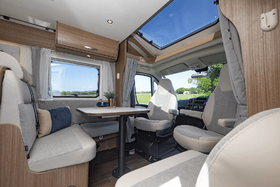 10 - carado t449 interior lounge dinette seating including cab seats from right side